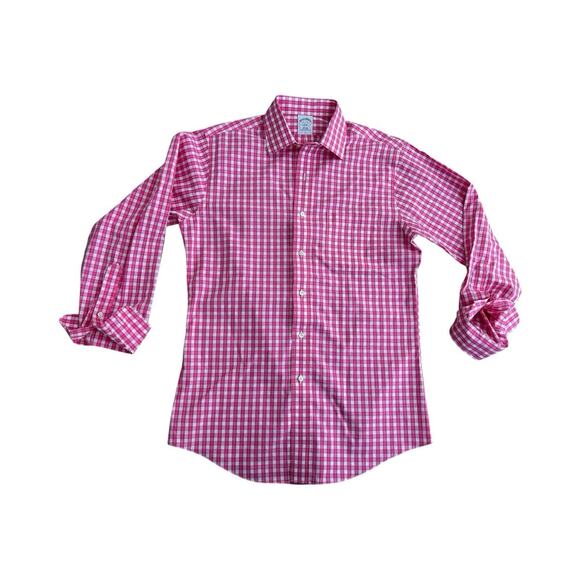 Brooks Brothers Pink Ckeck Dress Shirt Sz 15 - 2/3 Slim Fit - Picture 1 of 10